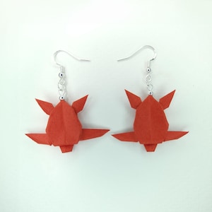 Red  and Pink Origami Earrings Origami Turtle Earring Hook Dangle Ear Ring Handmade Japanese Jewelry Anniversary Gift