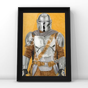 Impression d'art mural Din Djarin / The Mandalorian dessinée à la main A4