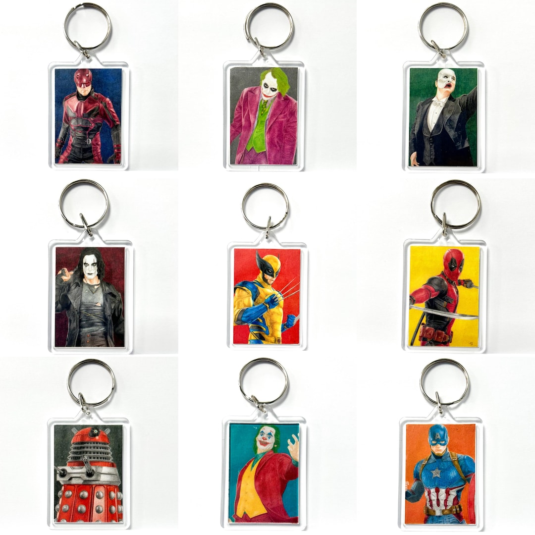 3 Film and TV Character Portrait Hand Drawn Keyrings - Etsy