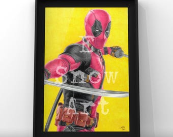 Impresión artística de pared A4 dibujada a mano de Deadpool (Deadpool y Wolverine, 2024)