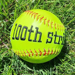 100th Strikeout,Hit,RBI,Steals, Homeruns, MVP, Most Improved gift//Custom Personalized Embroidered Softball/Baseball// /Keepsake ball