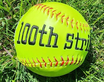 100th Strikeout,Hit,RBI,Steals, Homeruns, MVP, Most Improved gift//Custom Personalized Embroidered Softball/Baseball// /Keepsake ball