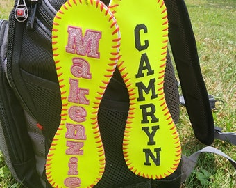 Personalized Softball Bag Tag: Double-Sided Glitter Name ID Clip