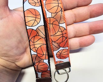 Basketball Print 2 Wristlet// Cotton KeyChain// Ribbon key fob wristlet//Stubby keychaing//Stubby Fob