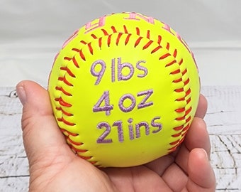 Embroidered Birth Stats Softball/Baseball – Personalized Baby Keepsake Gift