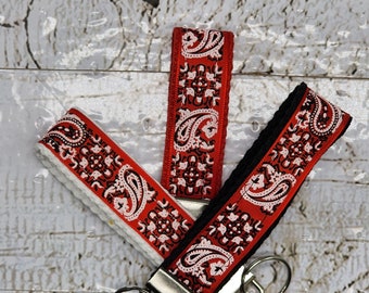 Bandana Red Paisley Wristlet - Cotton Keychain