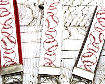 Baseball Print Wristlet: Cotton Keychain