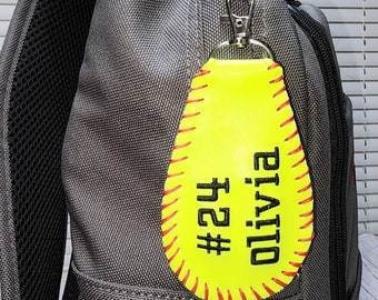 Personalized softball or baseball bag tag//  softball name tag//  softball ID clip// Player name tag// sports bag tag// softball gift