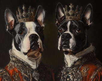 2 Pet Portrait - King and Queen Renaissance Pet Pictures - Canvas Pet Portrait - Royal Gifts for Him Her - Personalized Pet Painting