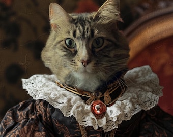 Custom Renaissance Cat Portrait from Photo, Personalized Pet Art Canvas Print