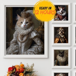Personalized Pet Portraits | Queen Pet Art | Female Animal Design | Princess Cat Painting | Renaissance Cat Art | Royal Pet Portrait