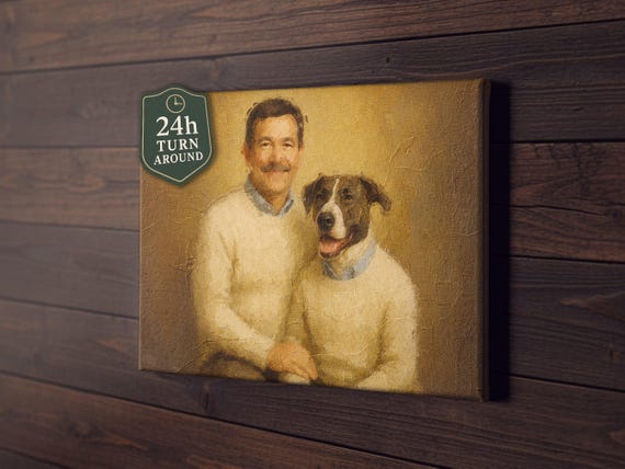 Owner And Pet Portrait, Funny Custom Pet Portrait, Dual Pet Painting, Vintage Pet Poster, Pet Portrait Gift, 24h Turnaround