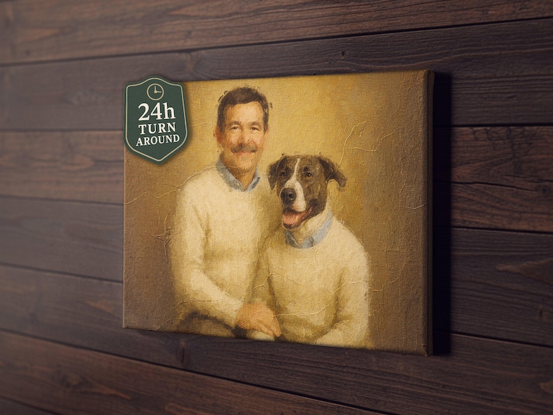Owner And Pet Portrait, Funny Custom Pet Portrait, Dual Pet Painting, Vintage Pet Poster, Pet Portrait Gift, 24h Turnaround
