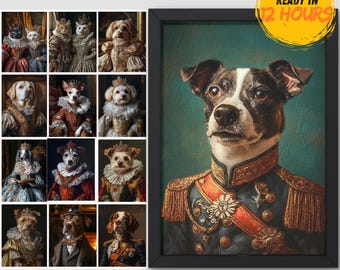 Retrato personalizado de perro, Arte renacentista real, Pintura personalizada de perro, Regalo conmemorativo para mascotas, Pintura al óleo personalizada