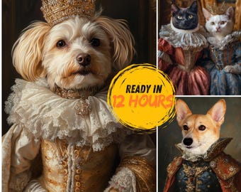 Queen Pet Portrait from Photo, Custom Royal Pet Painting, Personalized Dog Royalty Portrait on Canvas