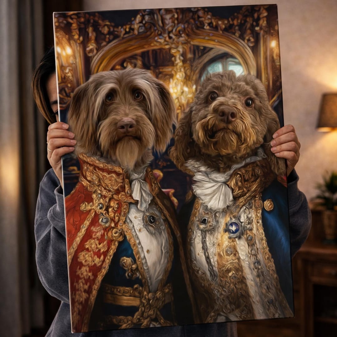 Two Dogs Portrait 2 Dog Portrait, Multiple Pet Portrait, Royal Dog Portrait, Custom Pet ...