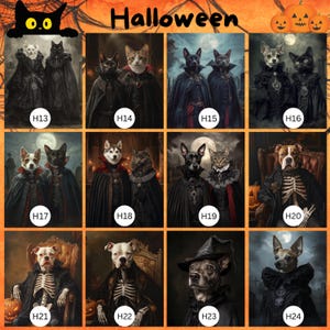 Anpassat Halloween-husdjursporträtt, häxtema-husdjurskonst, digitalt porträtt, canvas- eller inramad poster, Halloweendekor, present till husdjursälskare bild 3