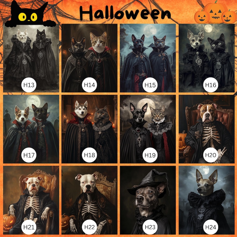 Anpassat Halloween-husdjursporträtt, häxtema-husdjurskonst, digitalt porträtt, canvas- eller inramad poster, Halloweendekor, present till husdjursälskare bild 3