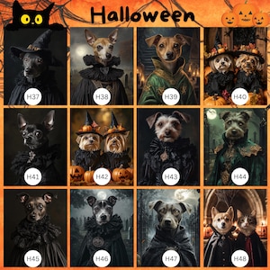 Anpassat Halloween-husdjursporträtt, häxtema-husdjurskonst, digitalt porträtt, canvas- eller inramad poster, Halloweendekor, present till husdjursälskare bild 5