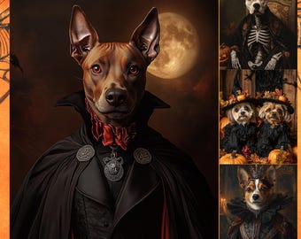 Personalized Vampire Pet Portrait – Custom Halloween Pet Art, Digital Pet Portrait, Canvas or Framed Poster, Halloween Gift for Pet Lovers