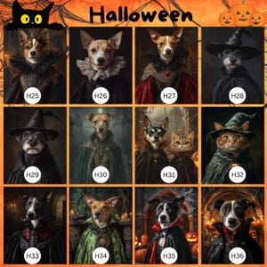 Anpassat Halloween-husdjursporträtt, häxtema-husdjurskonst, digitalt porträtt, canvas- eller inramad poster, Halloweendekor, present till husdjursälskare bild 4