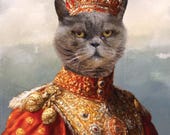 Royal Cat Portrait, Custom Digital Cat Lover Gift, Personalized Cat Art, Renaissance Cat Painting