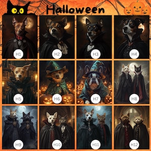 Anpassat Halloween-husdjursporträtt, häxtema-husdjurskonst, digitalt porträtt, canvas- eller inramad poster, Halloweendekor, present till husdjursälskare bild 2