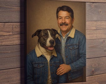 Funny Pet Portrait, Pet Portrait Funny, Owner And Pet Picture, Dual Pet Portrait, Custom Pet Portrait, Dog Guy Gift, Mens Dog Owner