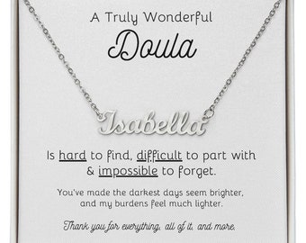 Custom Silver Dainty Name Necklace - Gift for Postpartum Birth Doula - Midwife Obgyn Appeciation Thank You Present - Personalized Jewelry