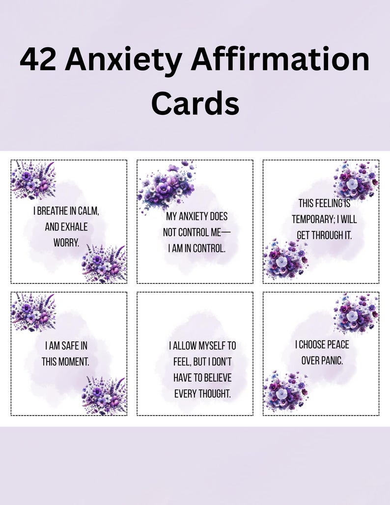42 Anxiety Affirmation Cards Printable | Positive Mental Health Cards ...
