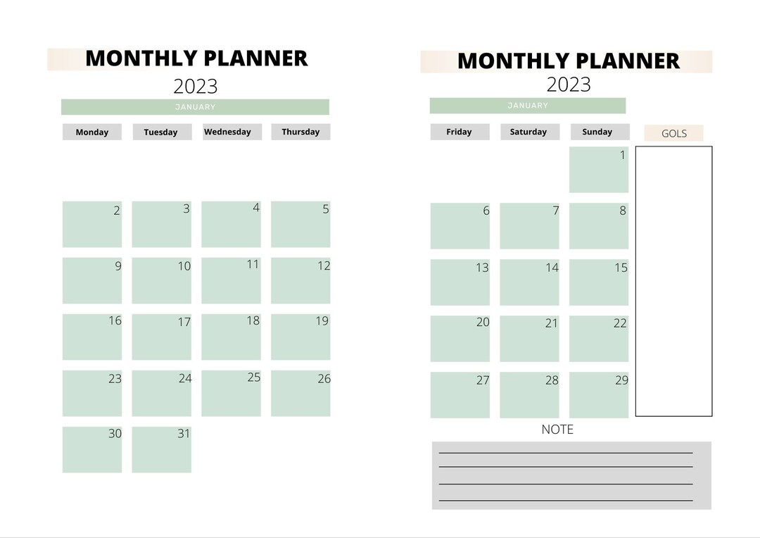 Printable Montly Planner With Two PDF JPG Format - Etsy