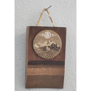 Wine Barrel Wood Sign Vineyard 1871 Button  Wine Stave Stained Hanger