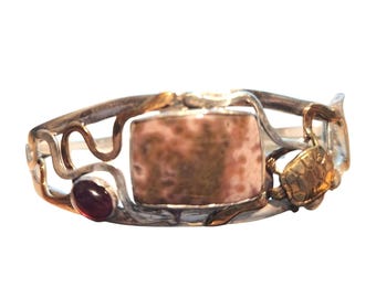 Armband oceaanjaspis granaat sterling 925 zilver 14 kt gouden accenten schildpad