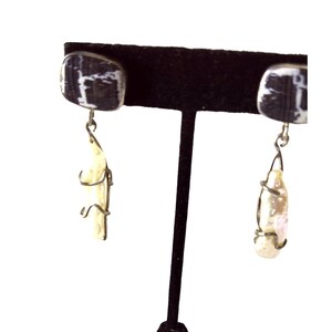 Earrings Black Coral Gold Wire wrap Brogue Pearls Earrings Post 11 gr   30mm x 10mm 925 Silver