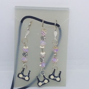 Necklace Earrings Bikini Bra Top 1/2 &quot; Charm Pink Silver Bead Black Leather Cord