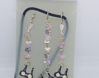 Necklace Earrings Bikini Bra Top 1/2 " Charm Pink Silver Bead Black Leather Cord
