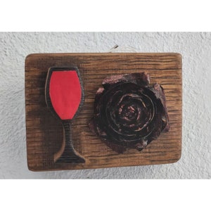 Wine Barrel Wood Sign Champagne Glass Painted Rose Wine Stave Stained Hanger