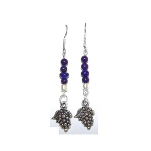 Earrings Metal Grape Cluster Charm Purple Silver Bead Sterling Wire 1 1/2&quot; Long