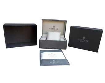 Retail Box Concord Gray Empty Presentation Watch Box Inner Outer & Booklet Quartz Manual 2 LInks for Watch Band a couple of Pins No Watch