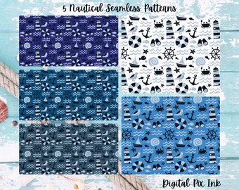 Nautical Wonders Bundle - Segeln Sie davon mit diesen digitalen nautischen Mustern. Schaffen Sie Ocean Vibe in Ihrem Wohndekor und DIY-Projekten!