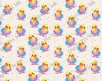 Cute and Colorful Chicks - Uroczy bezszwowy wzór, sztuka do druku, wiosenny motyw. Idealne do kubków, papieru do pakowania i nie tylko!