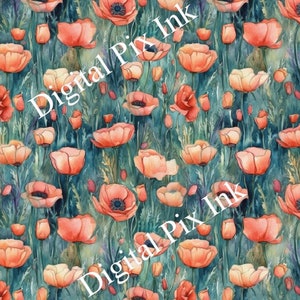 Poppy Blooms. Watercolor Flowers and Delicate Accents in Gorgeous Seamless Patterns for Scrapbookig, Fabric Design and much more...