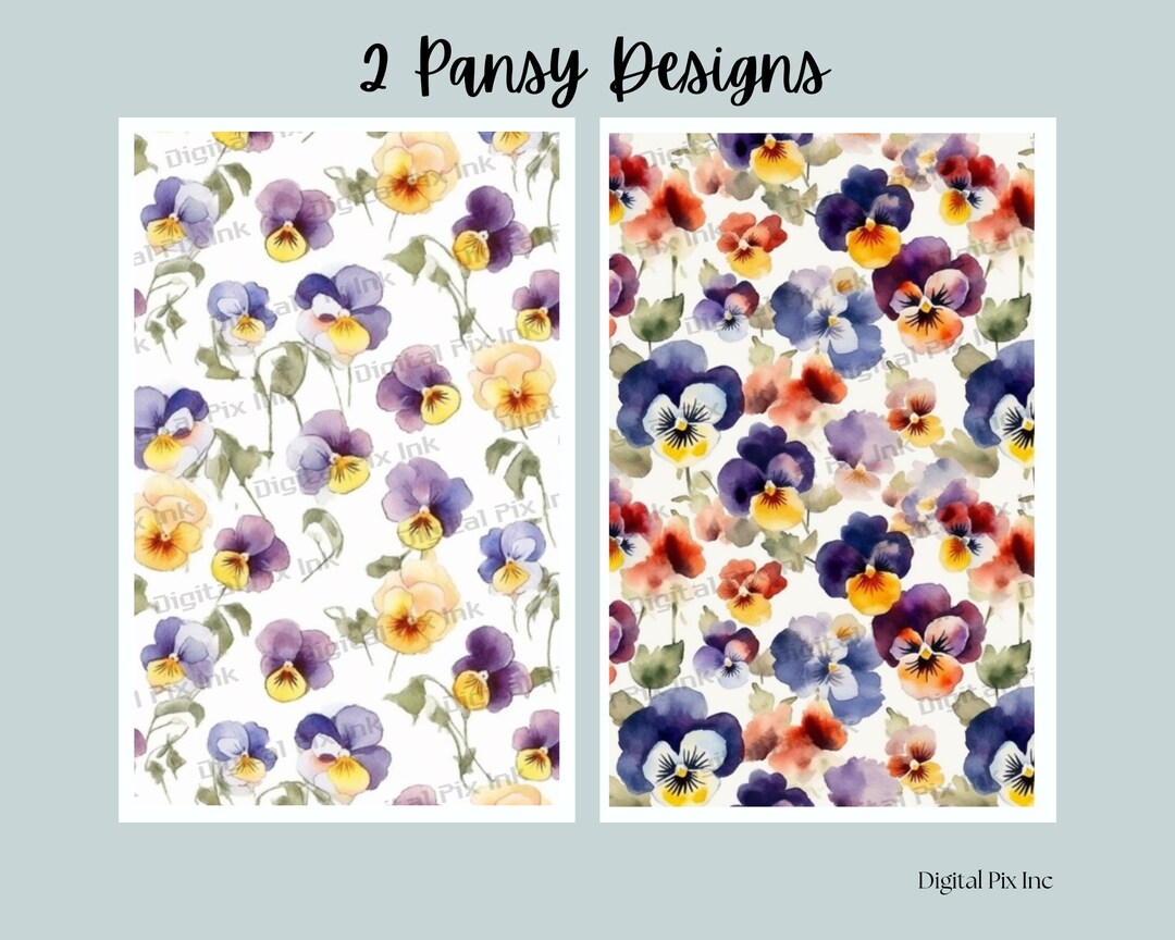 2 Watercolor Minimalist Pansy Digital Designs: Gorgeous Seamless ...