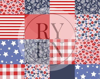 Patriotic Patchwork Digital Download Seamless File