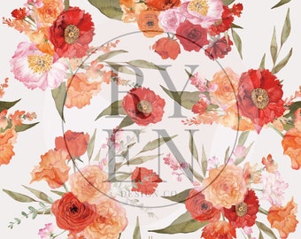 Pink an Orange Floral Digital Download Seamless File