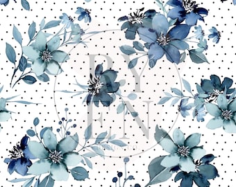 Blue Floral Digital Download Seamless File