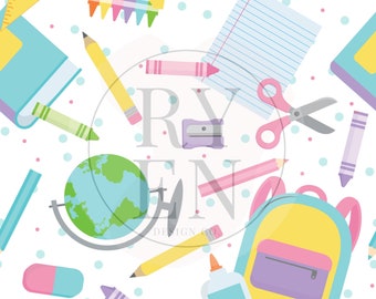 School Supplies Digital Download Seamless File