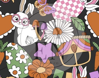 Retro Bunnies Digital Seamless Pattern Unlimited Commercial Use Print ...