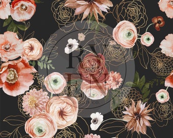 Golden Blush Floral Digital Download Seamless File
