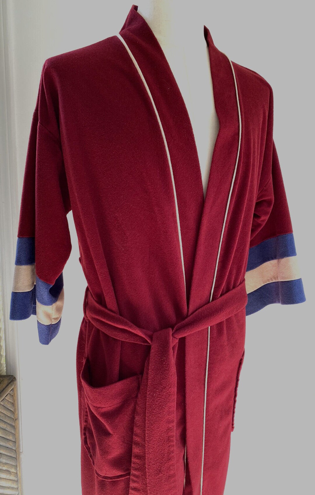Vintage Mens Robe 80s 90s Retro Velour Color Block Pockets Etsy
